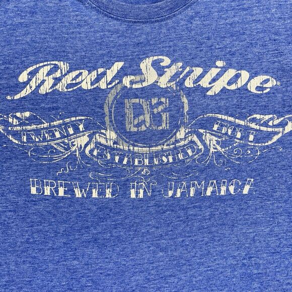 Red Stripe Beer T-Shirt Men’s Medium Blue Graphic Front Back Hits Jamaica - Picture 2 of 9